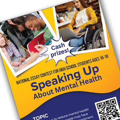 Photo of a partial view of the NIH mental health teen essay contest flyer lying on a flat surface, click to download the PDF