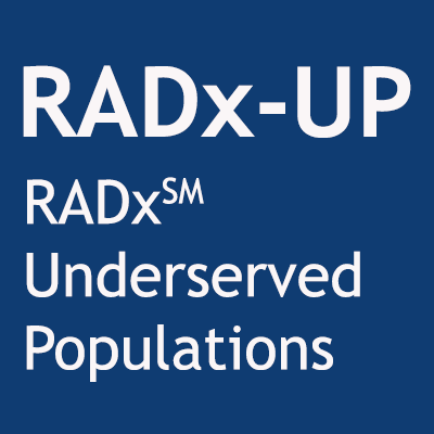 White text that reads RADx Underserved Populations on a dark blue background