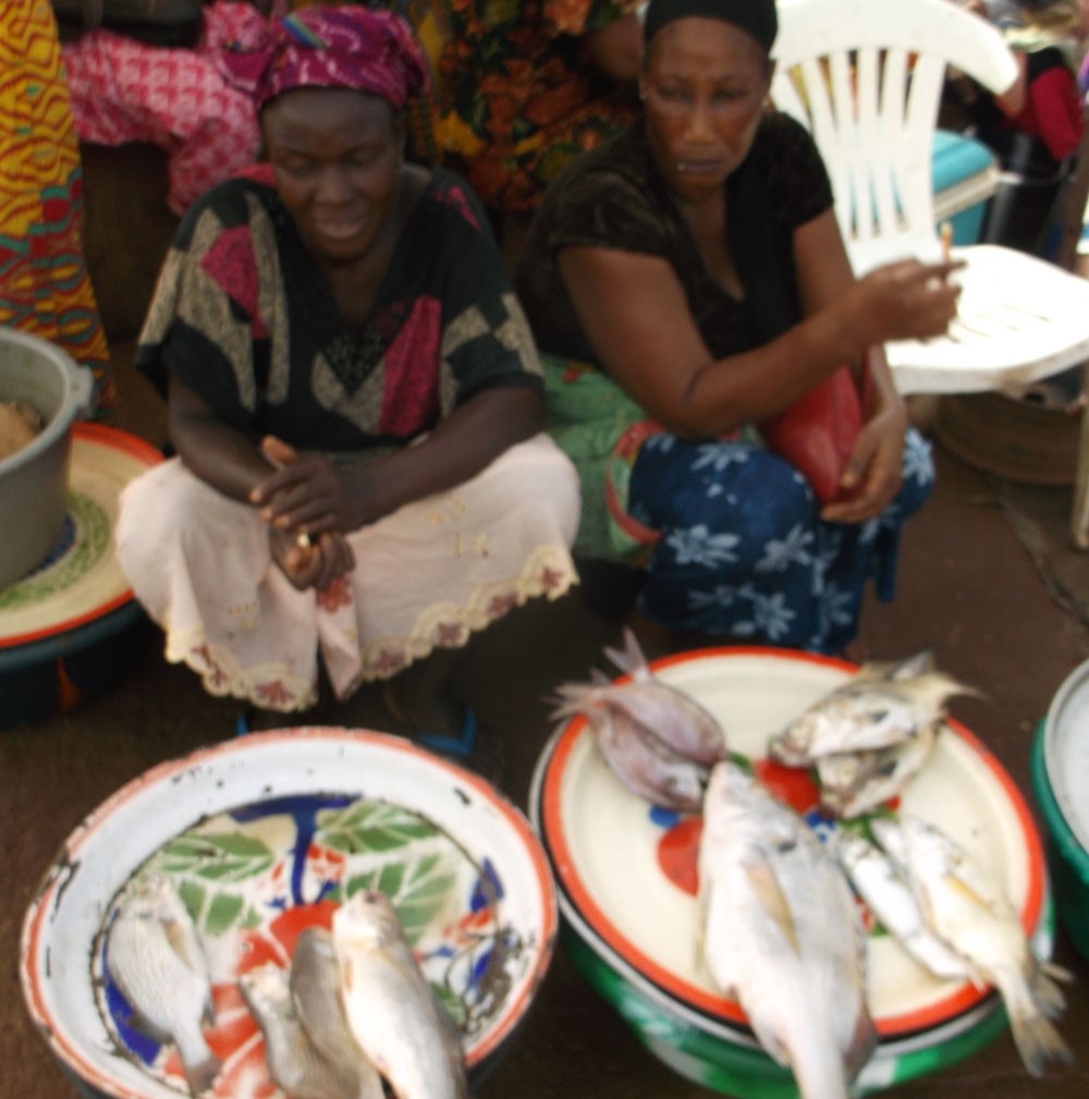 Merchants selling fish at the port of Kamsar - NOTE: Image is prohibited for reuse