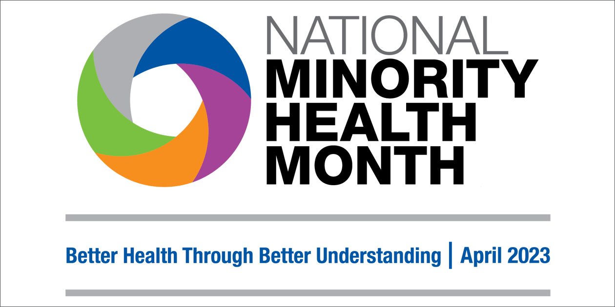 National Minority Health Month logo and 2023 theme: Better Health Through Better Understanding